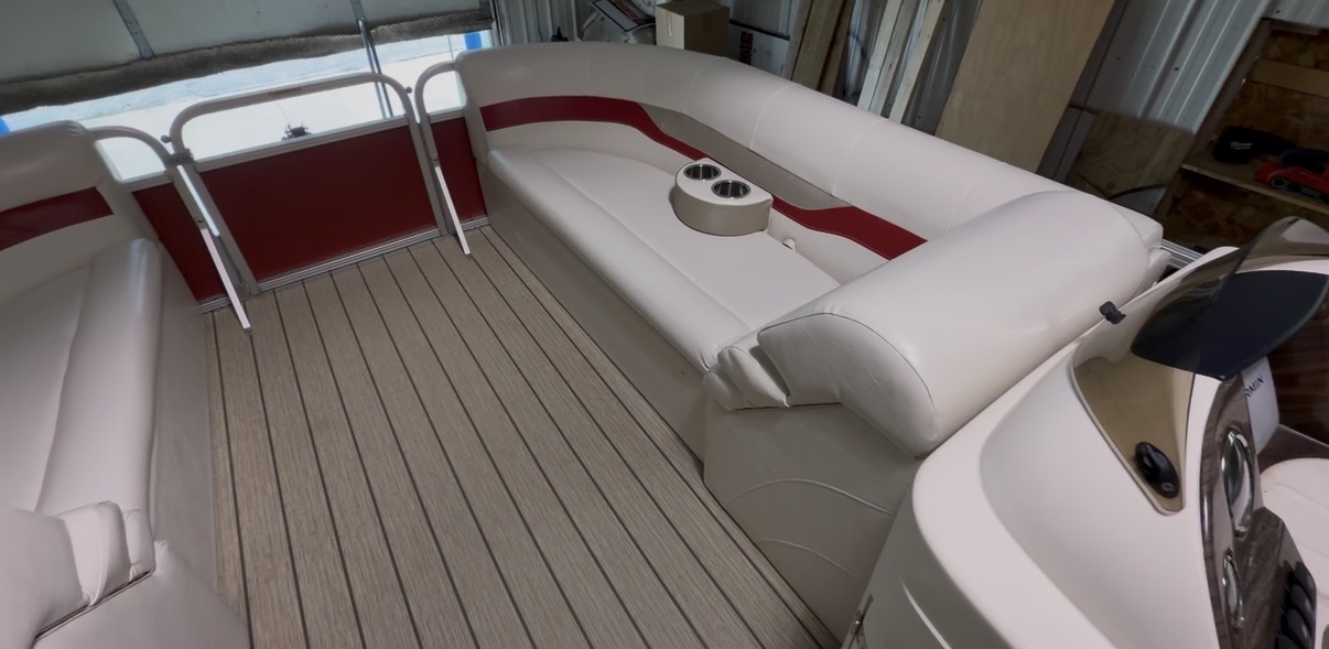 Restored pontoon boat seating and flooring